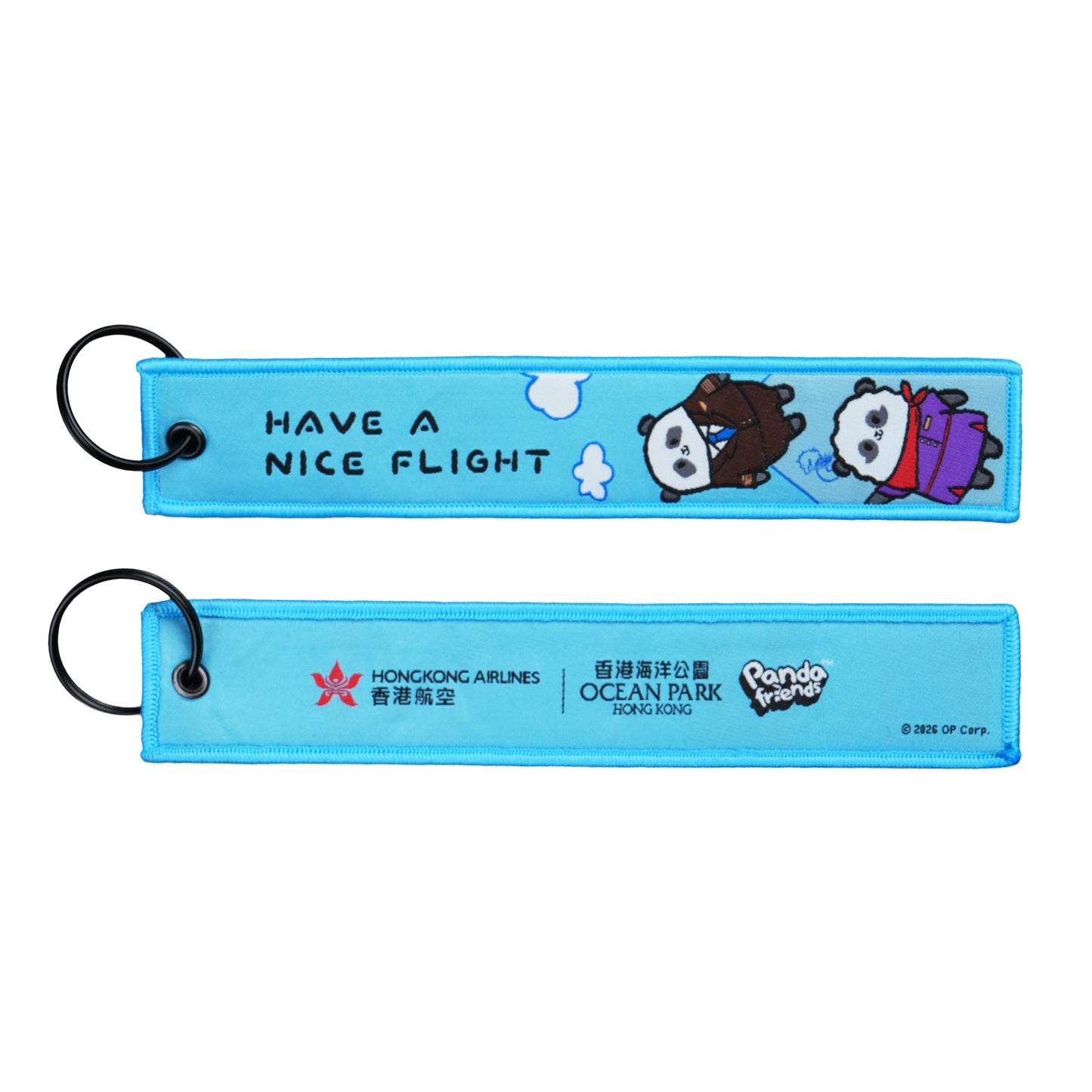 Hong Kong Airlines x Ocean Park “Panda Friends” | Embroidery Strap Key Chain (Blue) 刺繡掛帶鎖匙扣 (藍色)