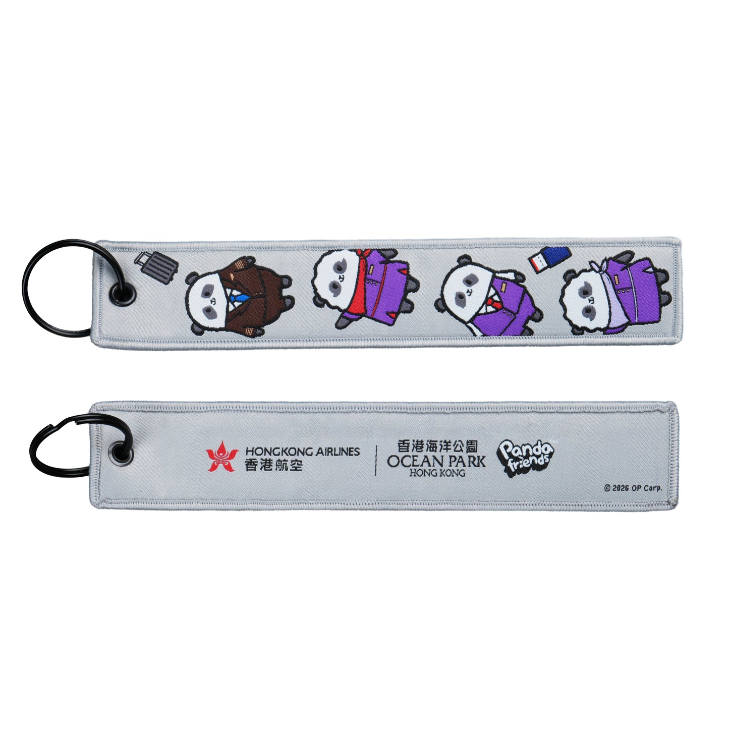 Hong Kong Airlines x Ocean Park “Panda Friends”| Embroidery Strap Key Chain (Grey) 刺繡掛帶鎖匙扣 (灰色)